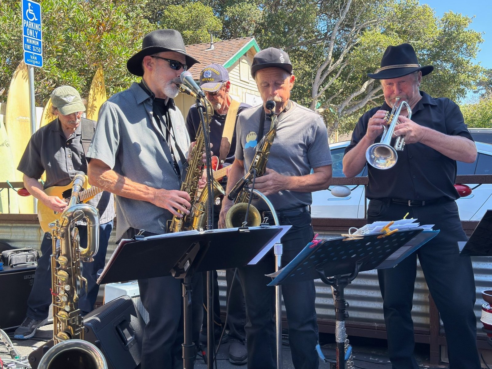Moondance horn players Steve Knapp, Lester Pierce and Bobby Netzly performing with fellow musicians